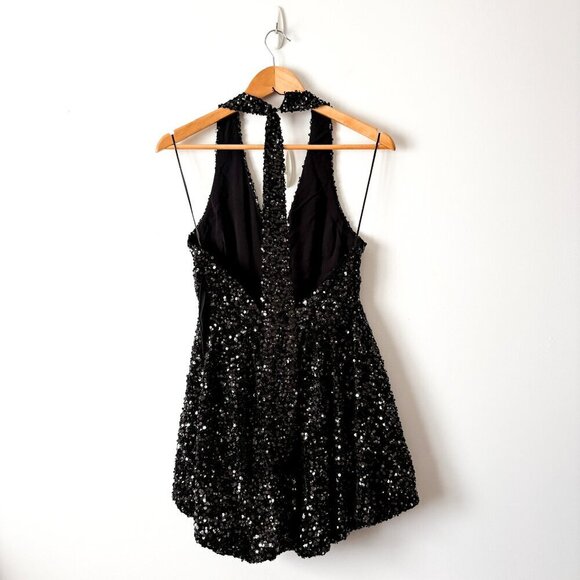 Zara Sequin Balloon Halter Mini Dress NWT Black Silver Size Medium Blogger Fav - Picture 6 of 10